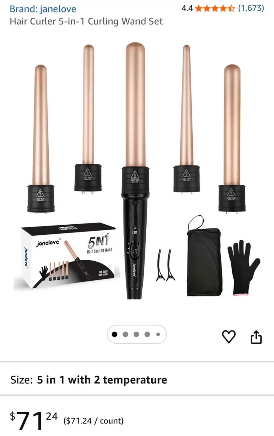 Janelove 5-in-1 Hair Curling Wand Set with Accessories - photo 3