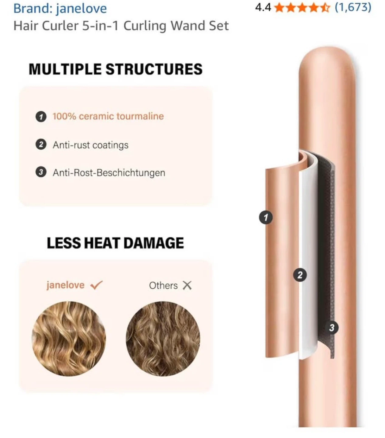 Janelove 5-in-1 Hair Curling Wand Set with Accessories - photo 4