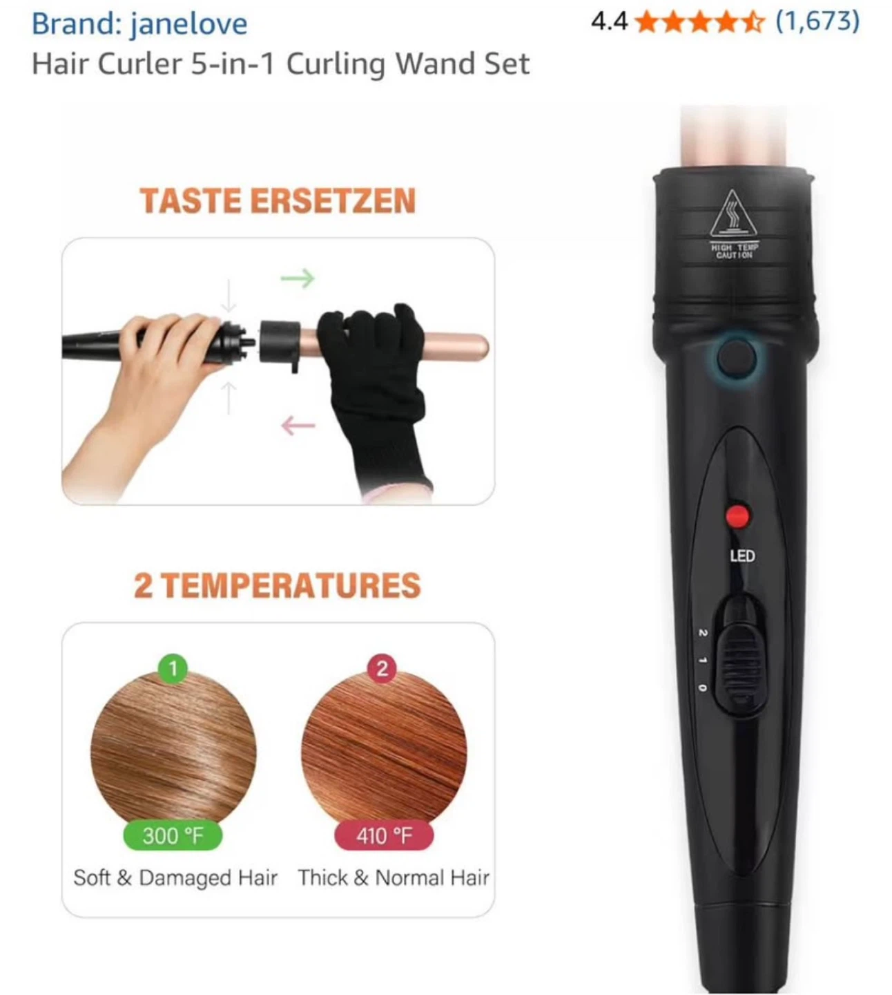 Janelove 5-in-1 Hair Curling Wand Set with Accessories - photo 5