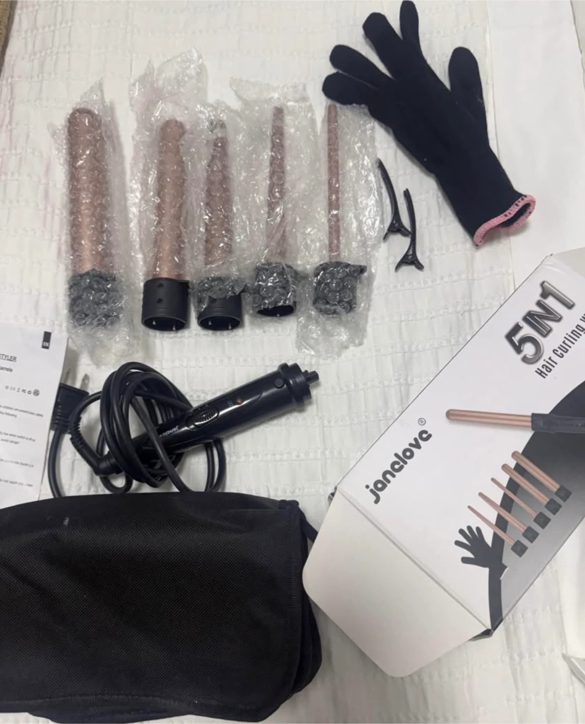 Janelove 5-in-1 Hair Curling Wand Set with Accessories