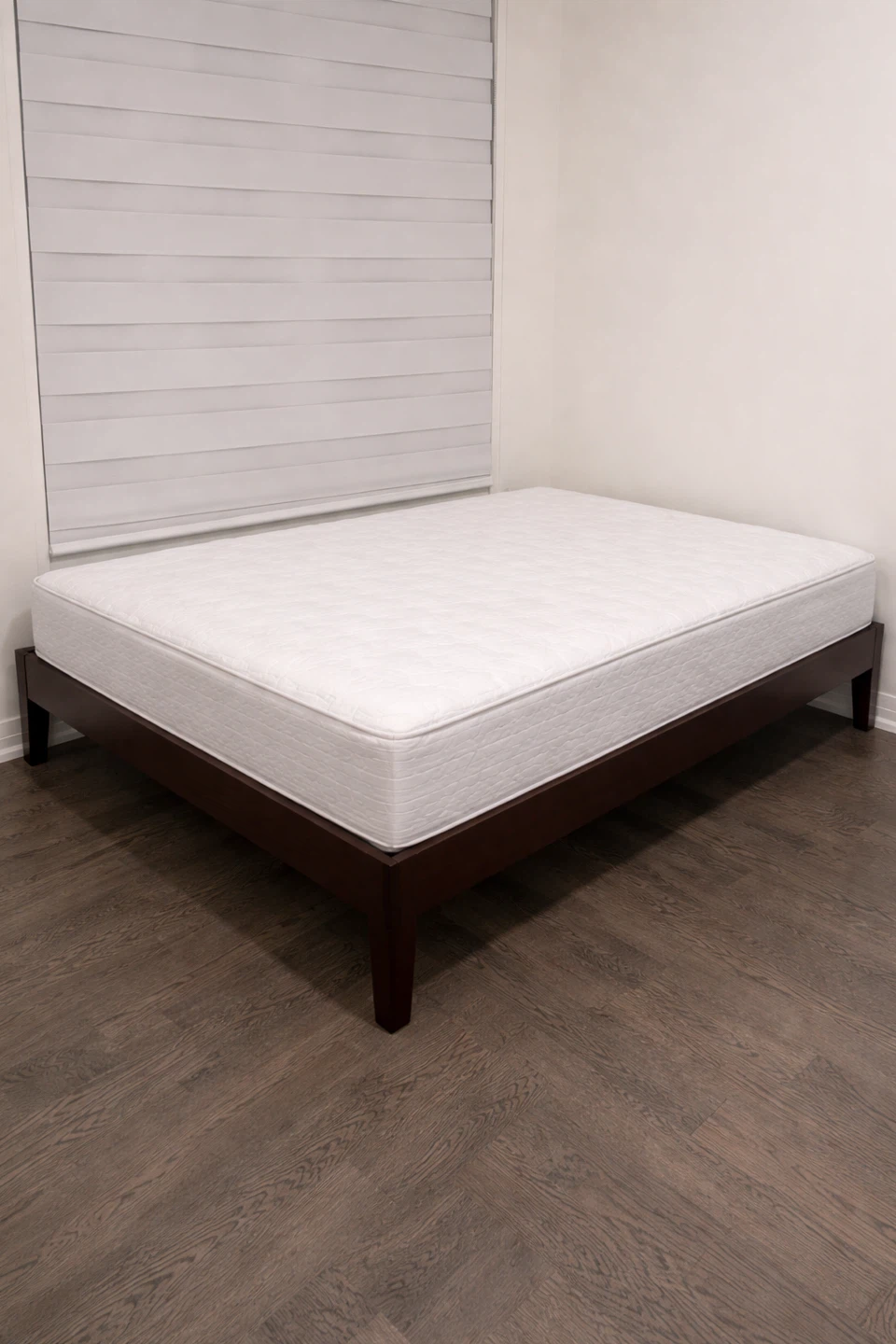 Dark Wood Round Side Table and full bed set