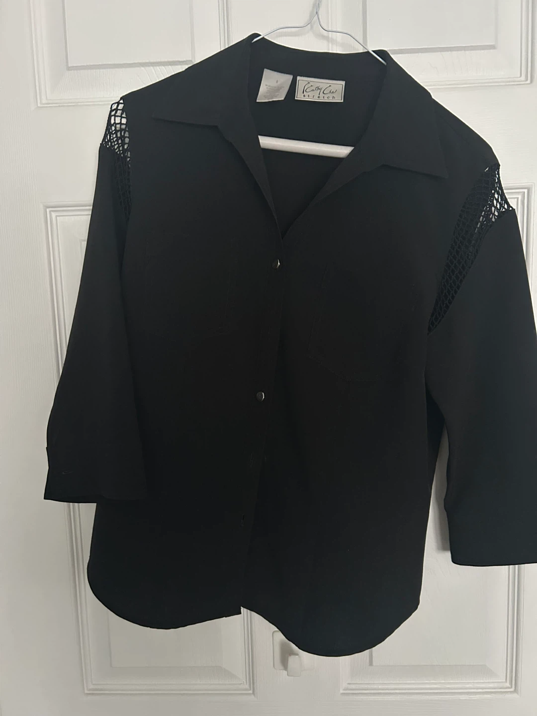 Black Button-Up Shirt with Mesh Accents