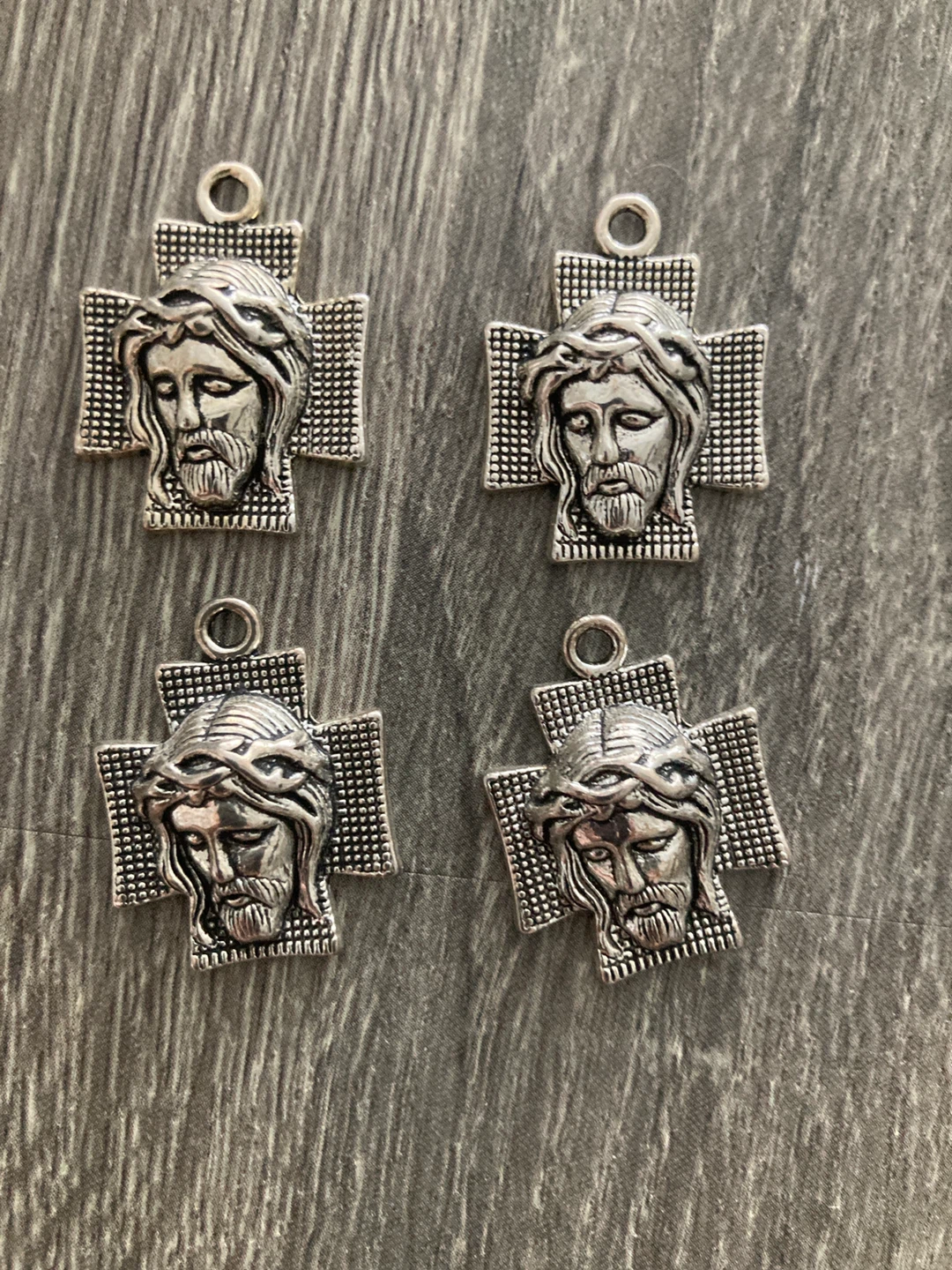Set of 4 Metal Jesus Face Cross Charms