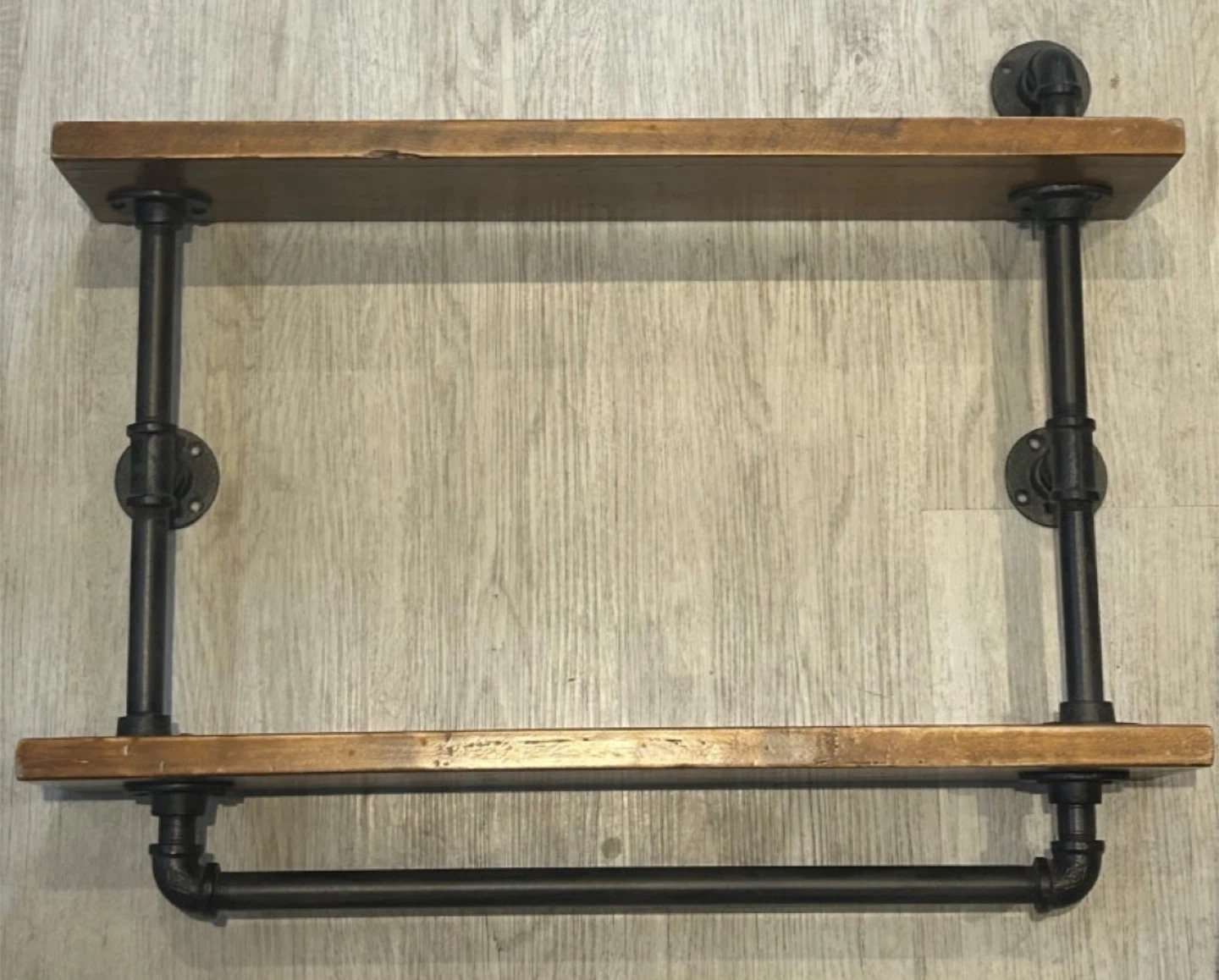 Industrial Pipe Shelving Unit with Towel Bar
