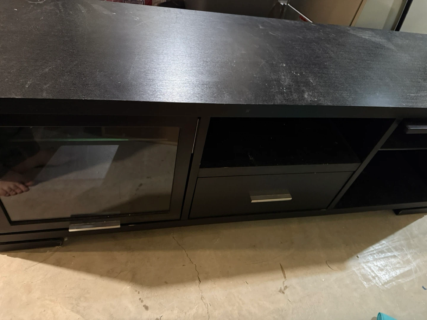 Black TV Stand with Glass Door and Drawers