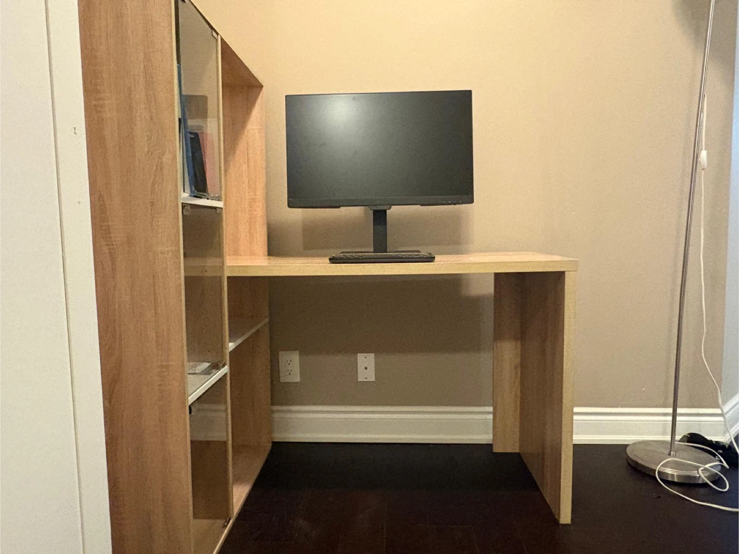 Light Wood Desk with Side Shelving Unit