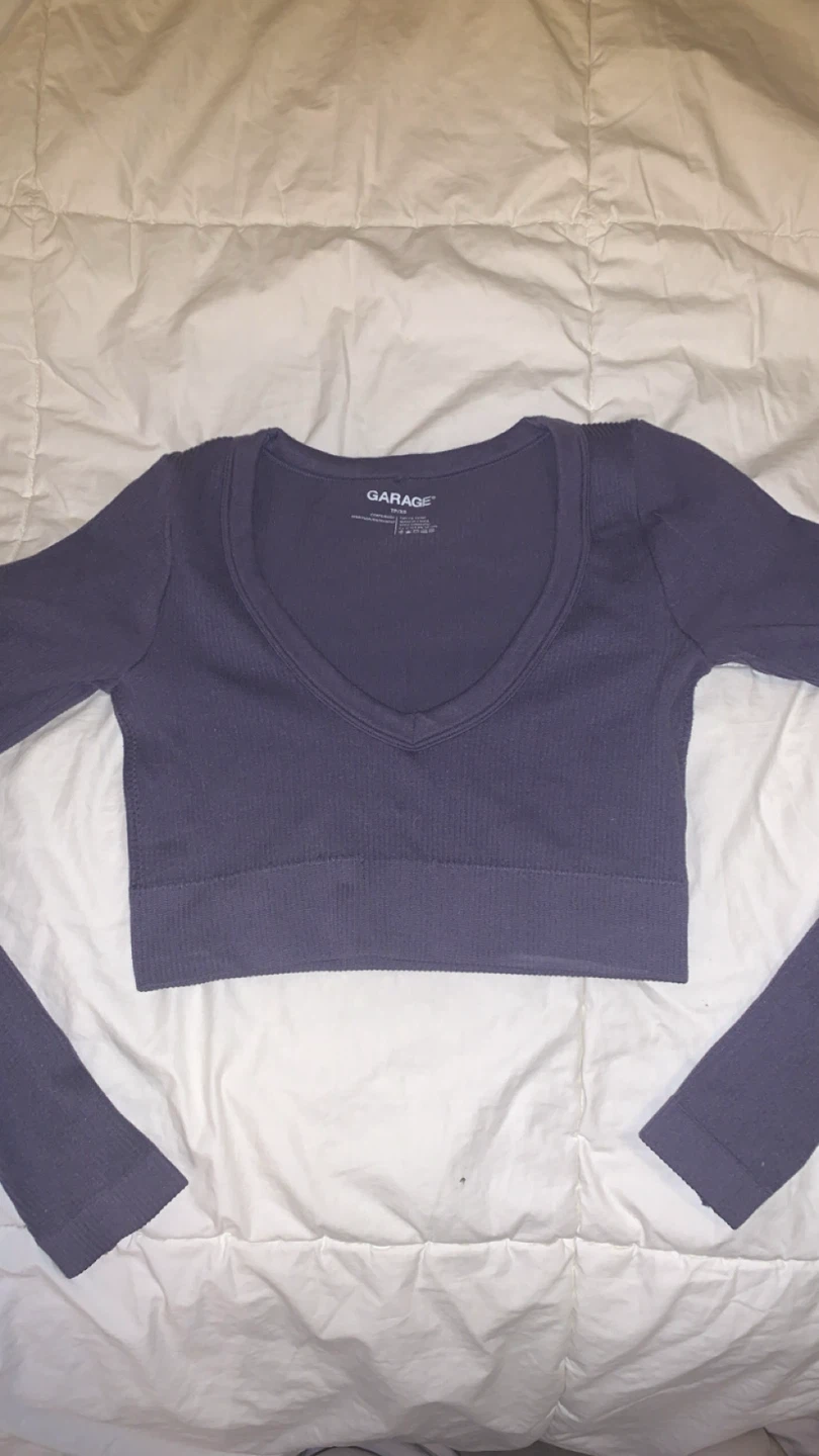 GARAGE Ribbed Long Sleeve Crop Top - Purple - XS