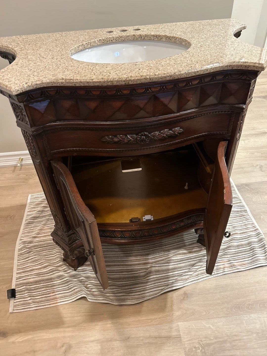 Dark Wood Vanity with Granite Top - photo 3