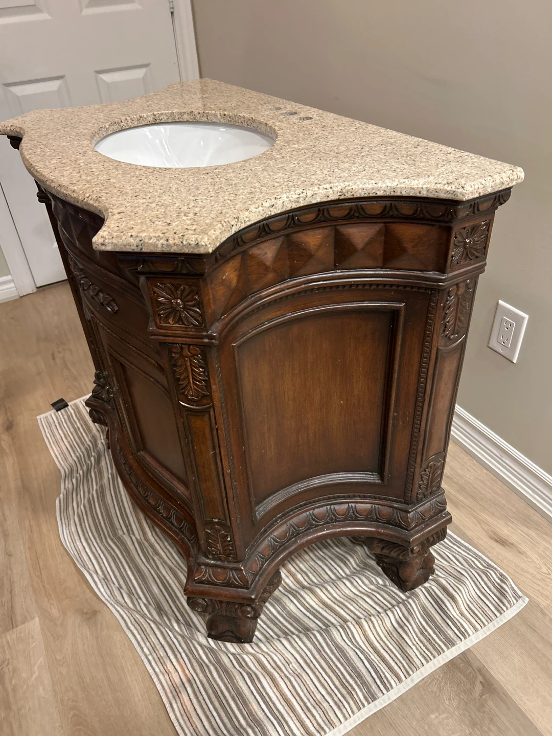 Dark Wood Vanity with Granite Top - photo 2