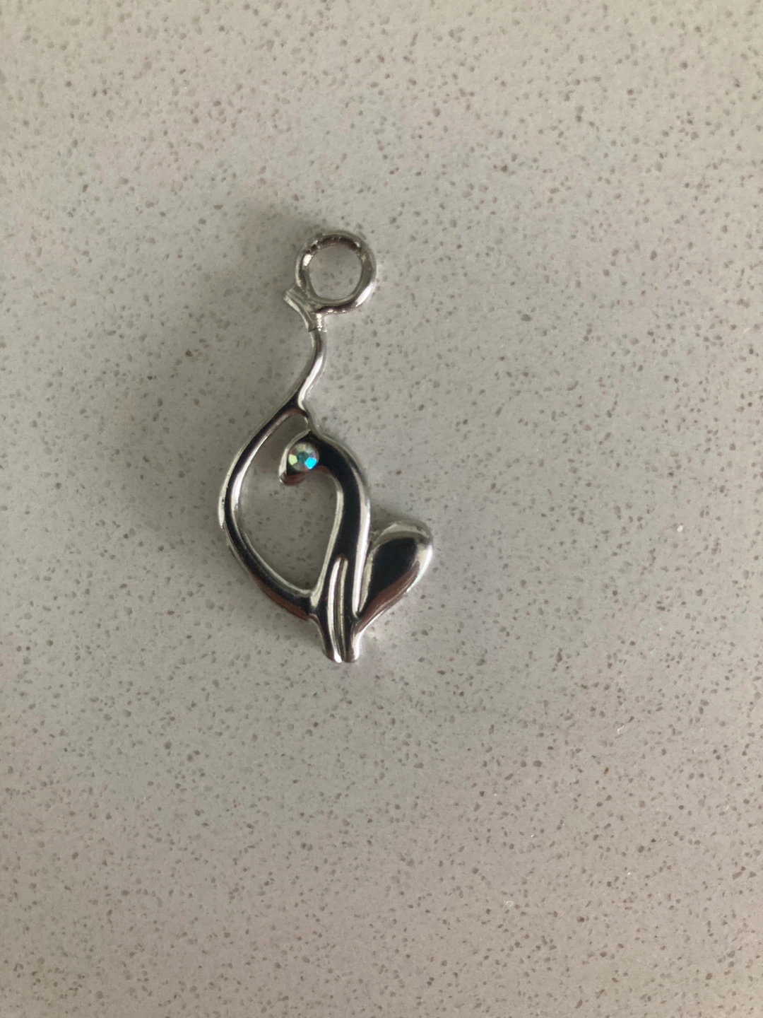 Silver Cat Charm Pendant with Blue Gem Accent