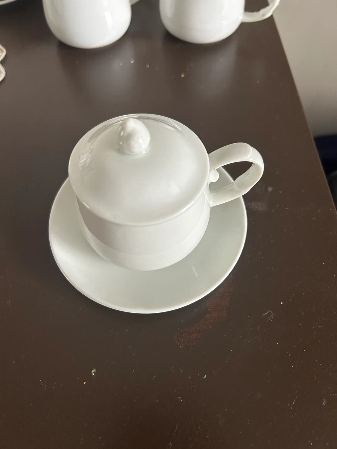 Set of 6 White China Lidded Cup de creme - photo 3