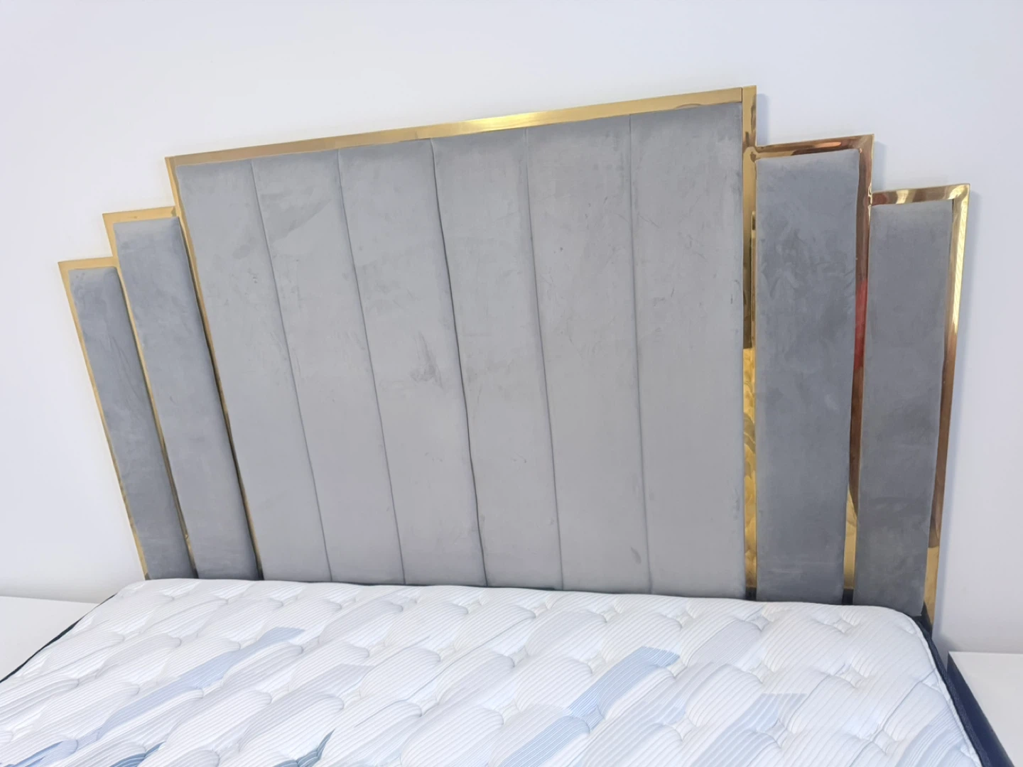 California King Velvet Bed Frame with Gold Accents
