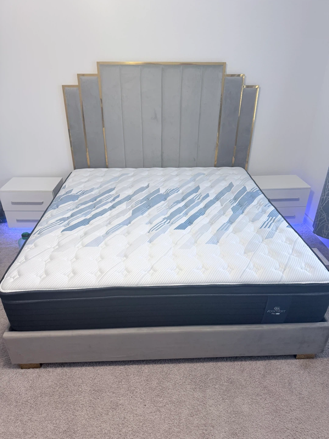 California King Velvet Bed Frame with Gold Accents - photo 2
