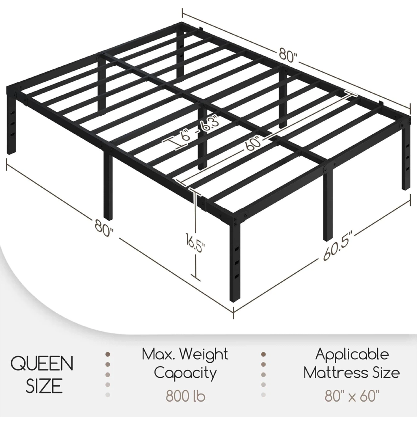 Queen Size Black Metal Bed Frame - photo 3
