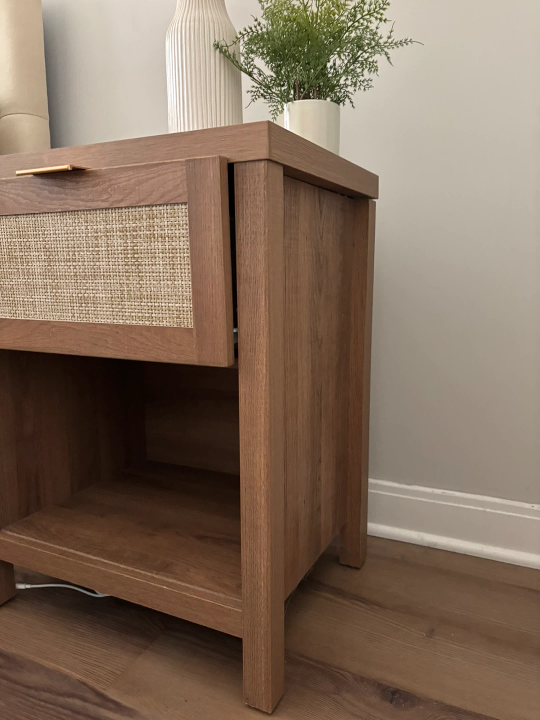 Wood Nightstand with Cane Drawer Front - photo 4
