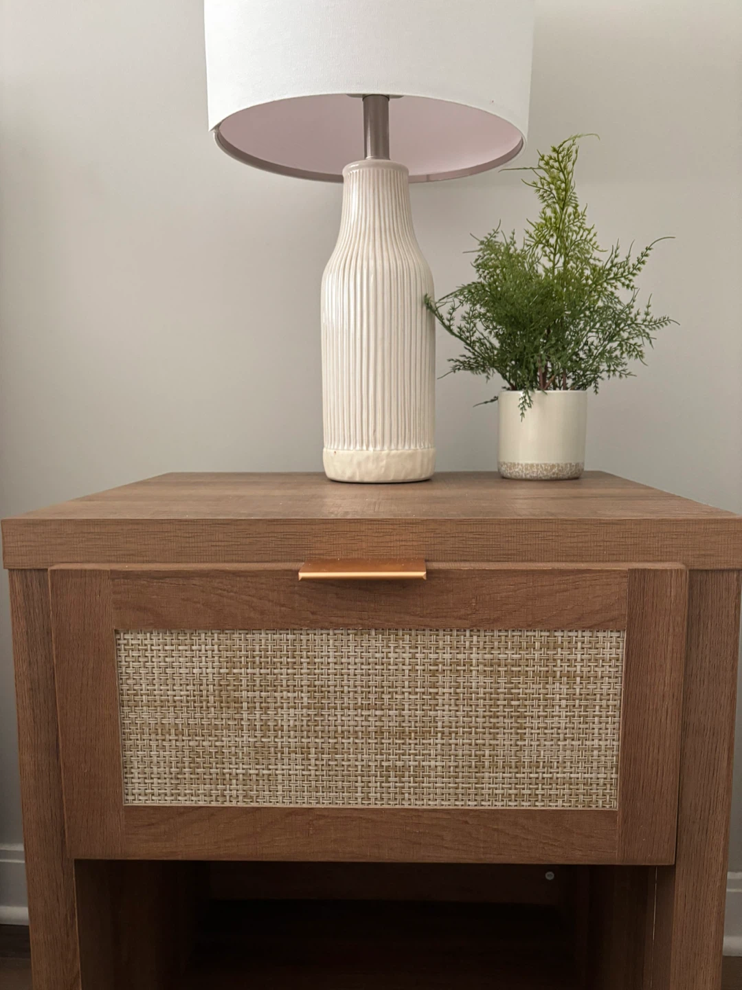 Wood Nightstand with Cane Drawer Front - photo 5