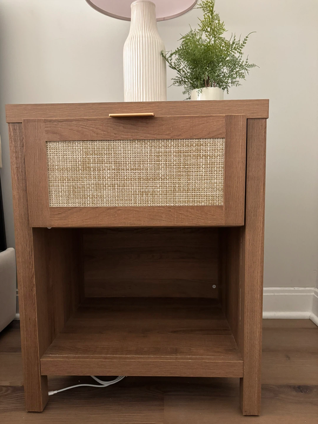Wood Nightstand with Cane Drawer Front - photo 3