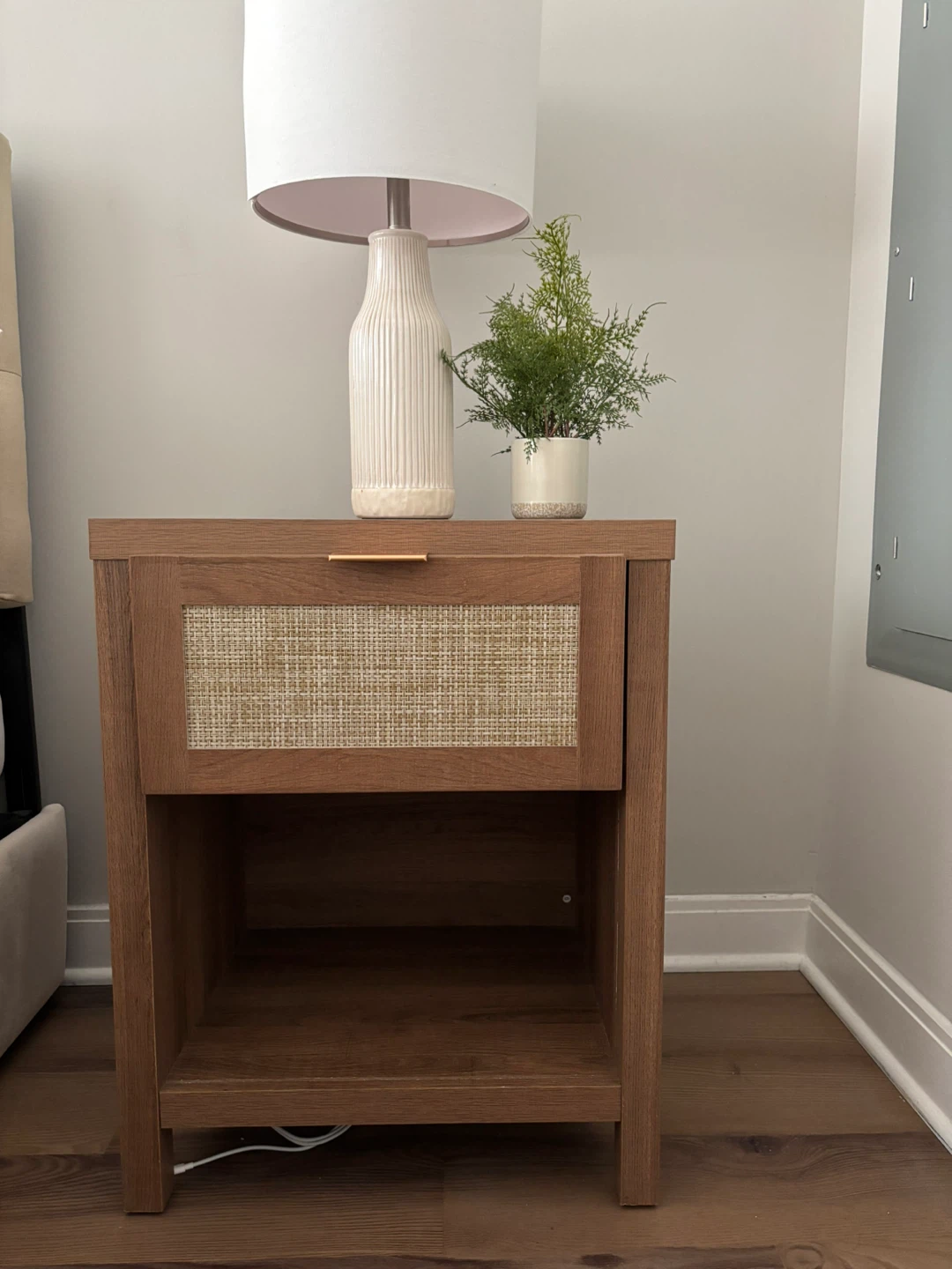 Wood Nightstand with Cane Drawer Front - photo 2