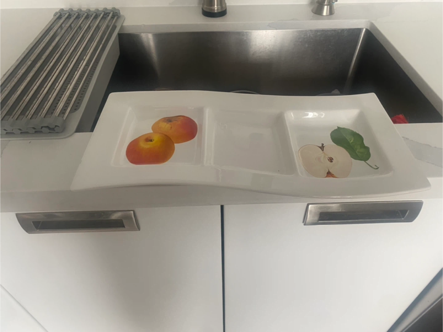 White Divided Serving Tray with Apple Design