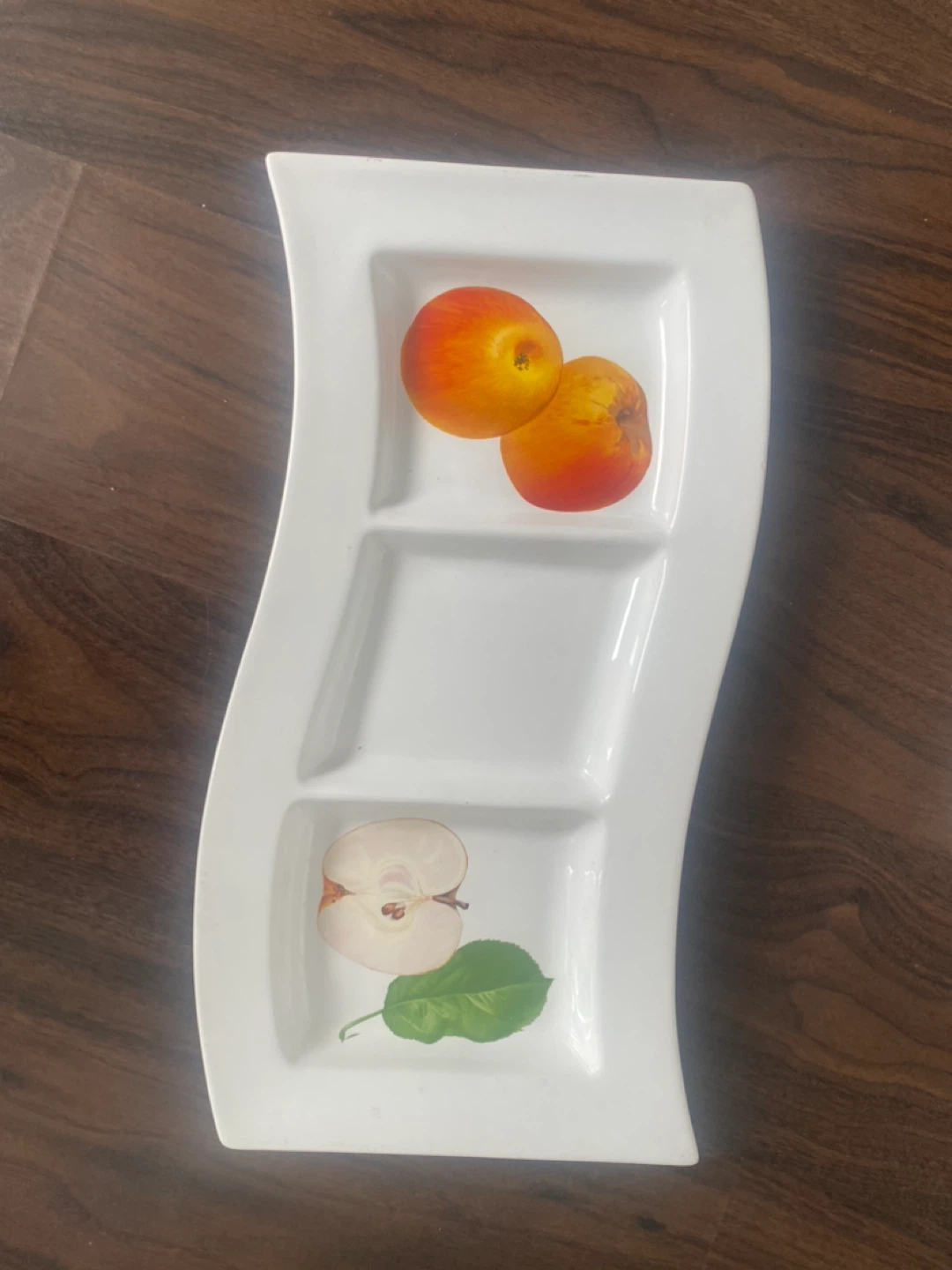 White Divided Serving Tray with Apple Design - photo 3