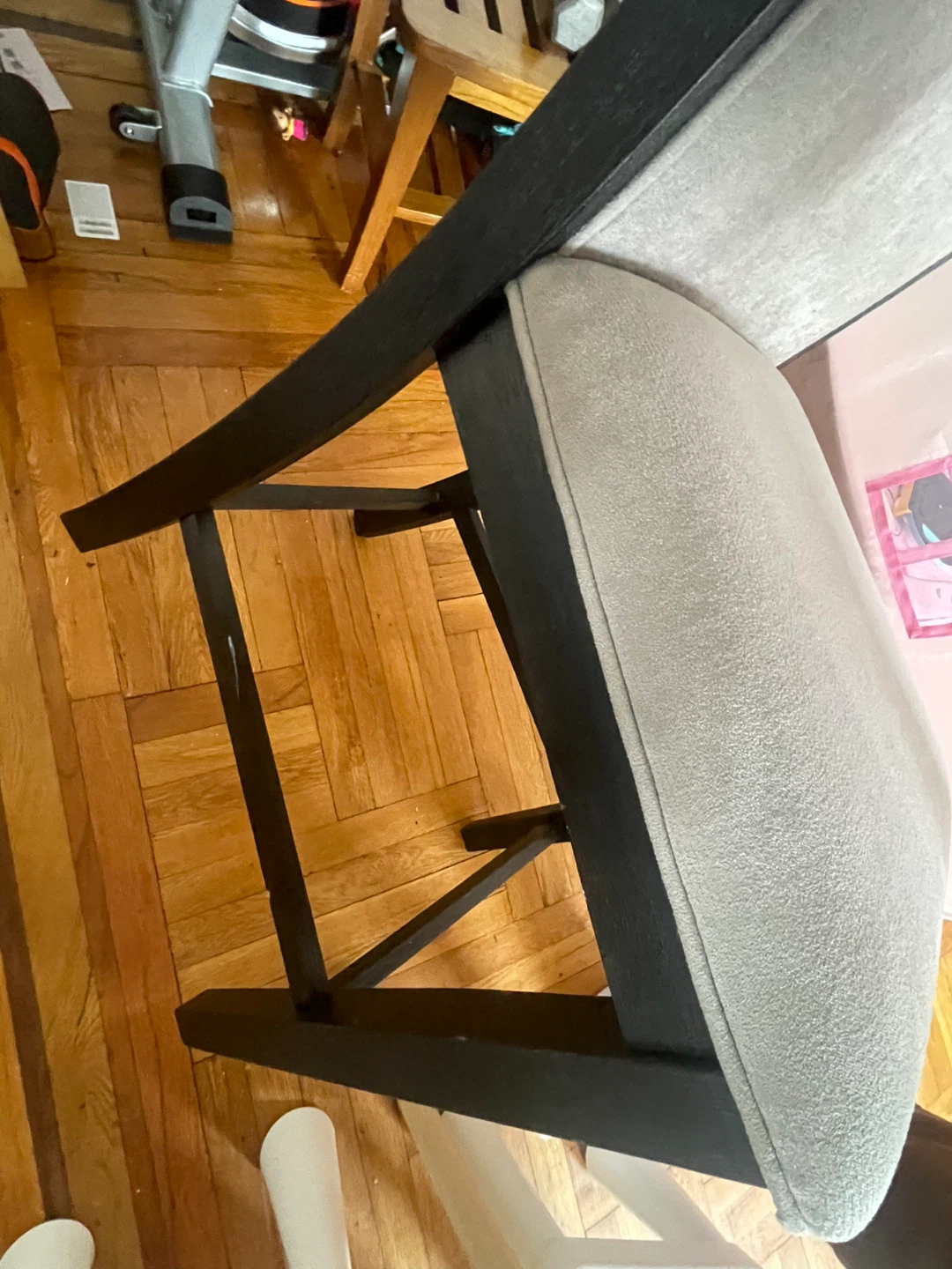 Set of 4 Gray Upholstered Dining Chairs with Black Frames - photo 2