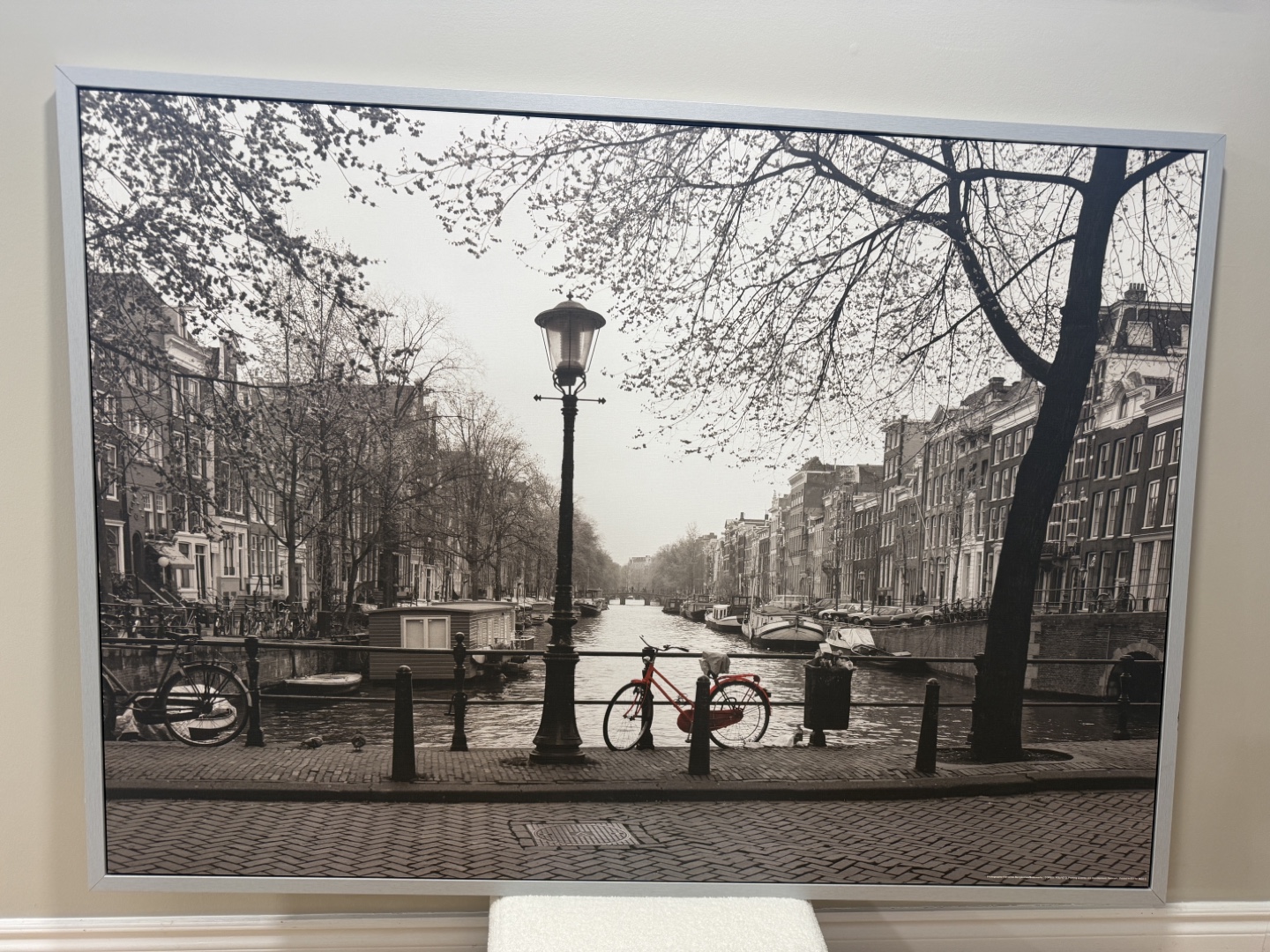 Framed Black and White Amsterdam Canal Print