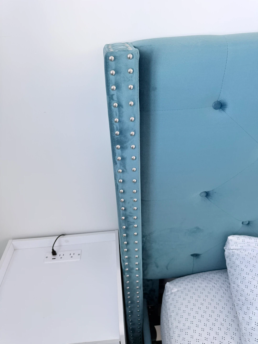 Blue Velvet Tufted Wingback Bed Frame - photo 2