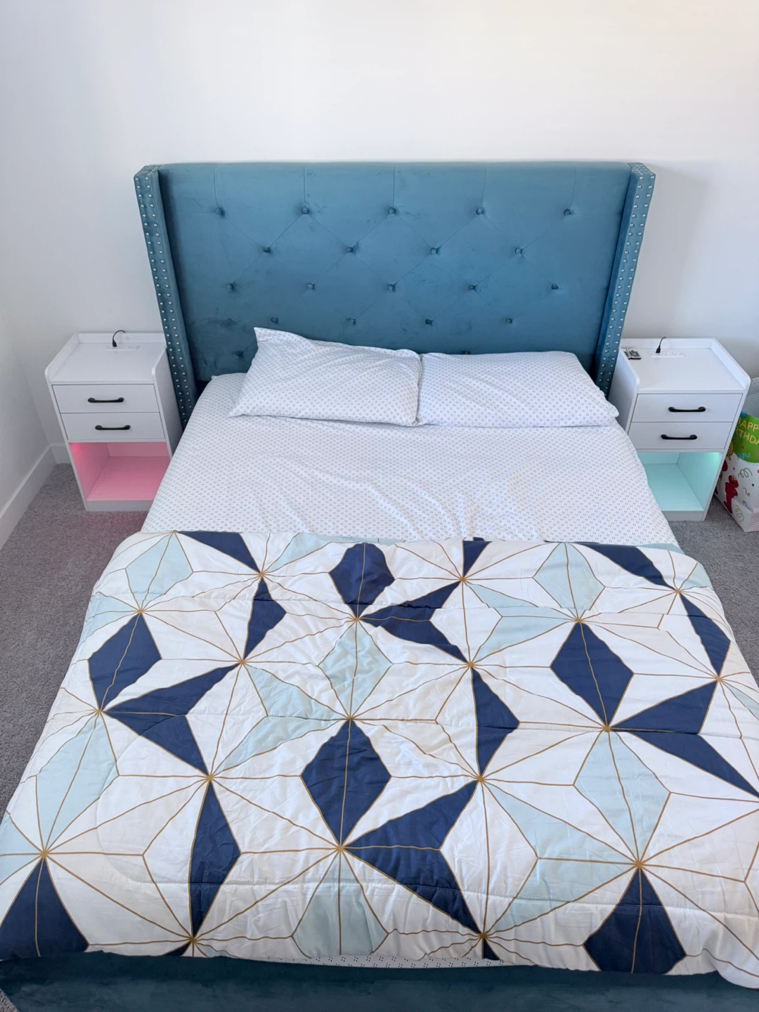 Blue Velvet Tufted Wingback Bed Frame