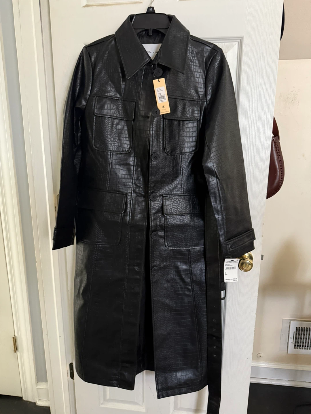 Rebecca Minkoff Black Croc Embossed Trench Coat