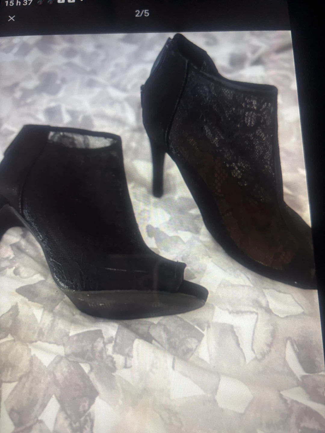 Bottes à talons hauts Arlene noires style peep-toe avec dentelle - photo 2