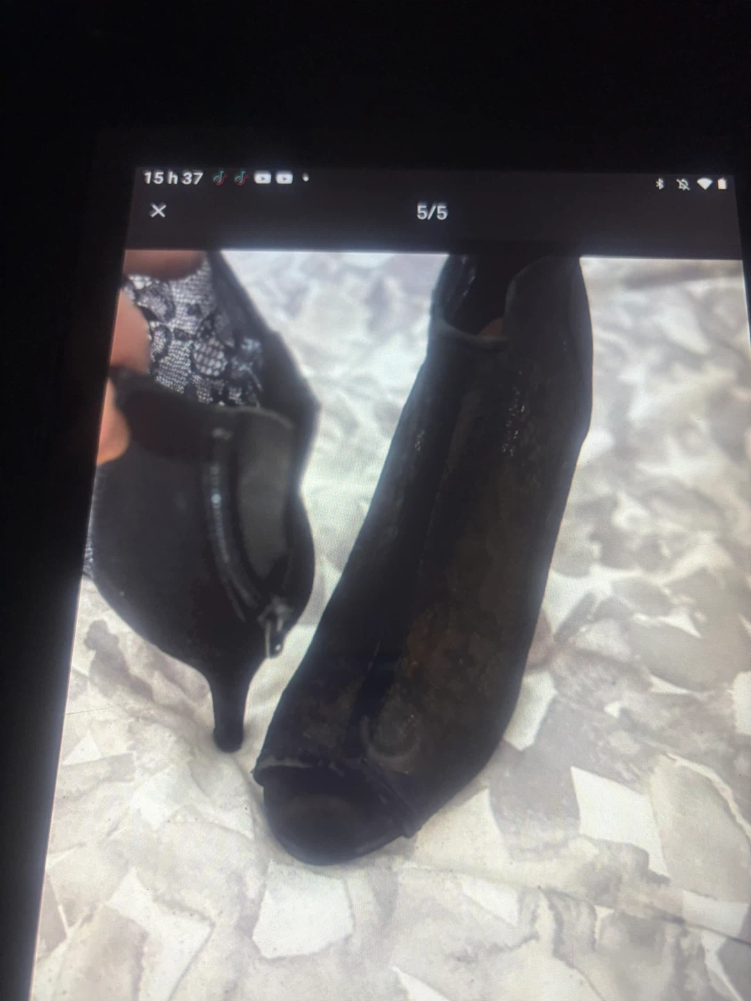Bottes à talons hauts Arlene noires style peep-toe avec dentelle - photo 5