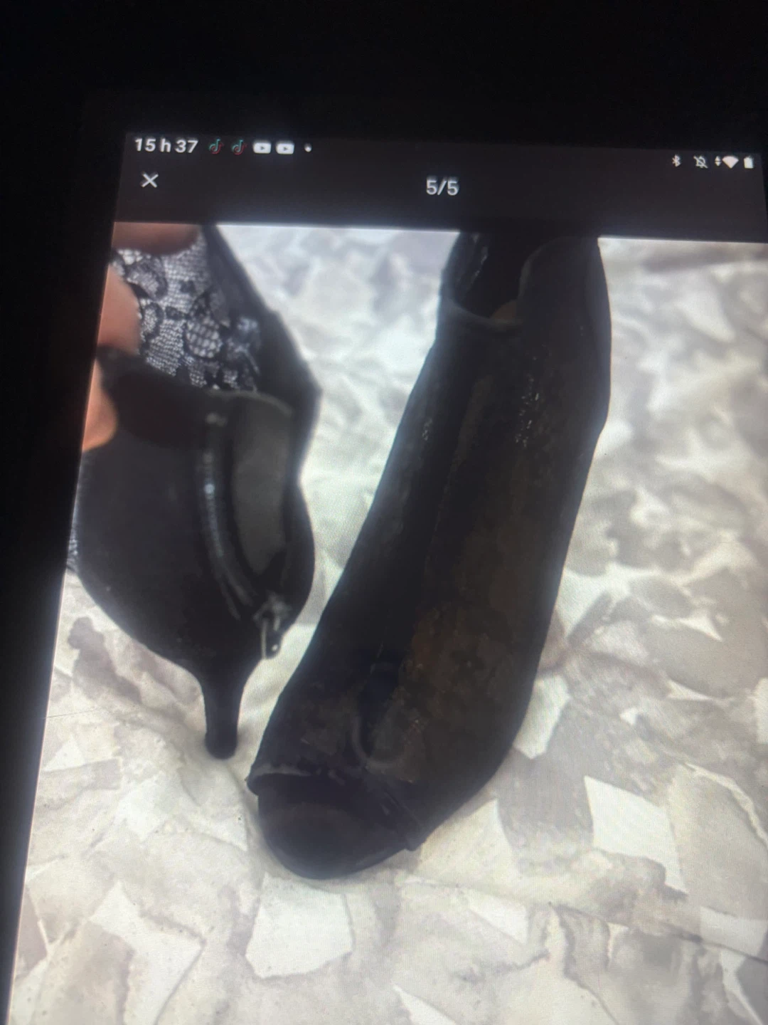 Bottes à talons hauts Arlene noires style peep-toe avec dentelle - photo 4
