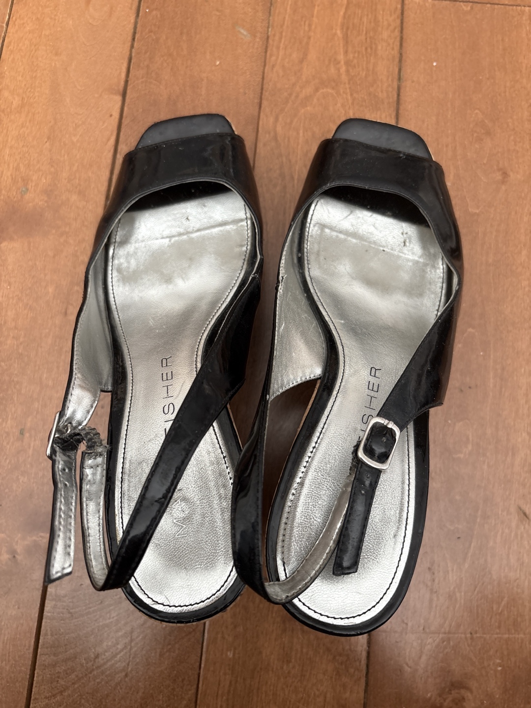 Marc Fisher Black Patent Wedge Sandals