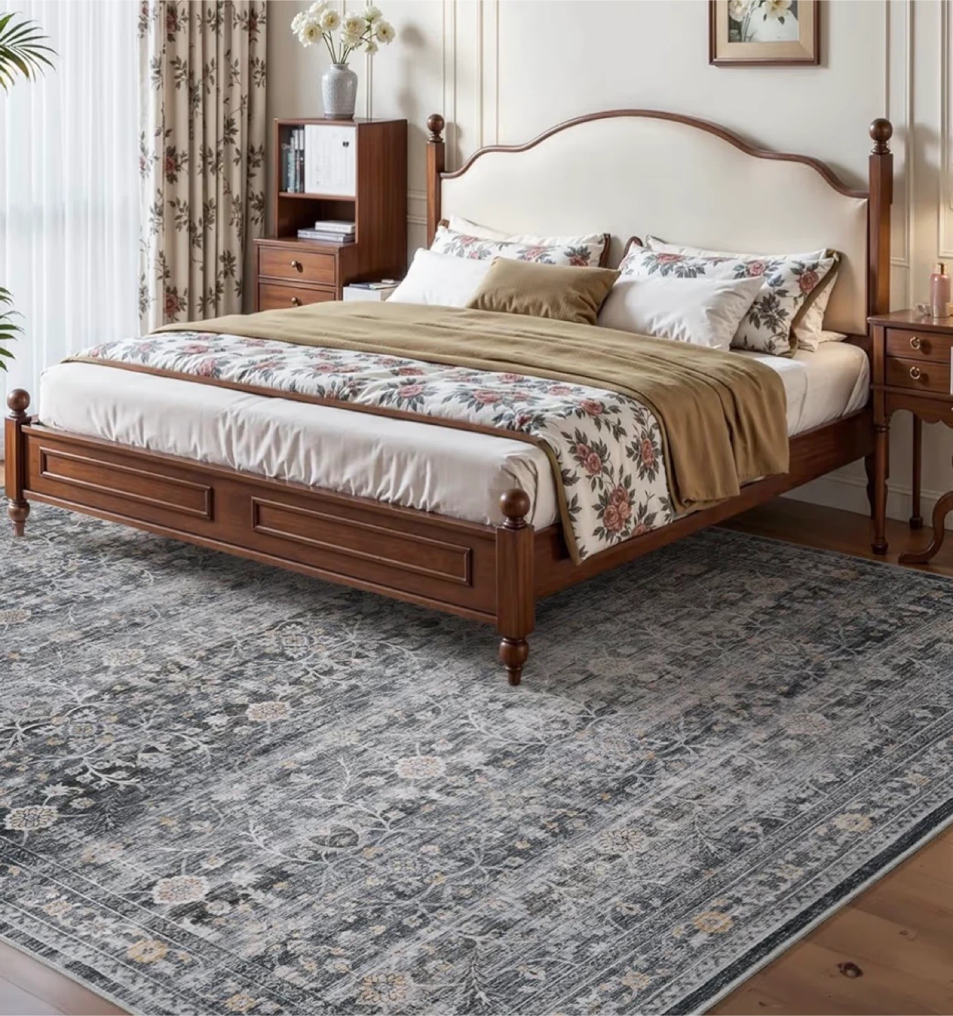8' x 10' Dark Grey Floral Area Rug - photo 2