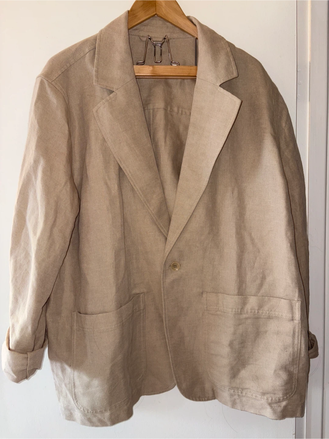 Oversized Beige Linen Blend Blazer