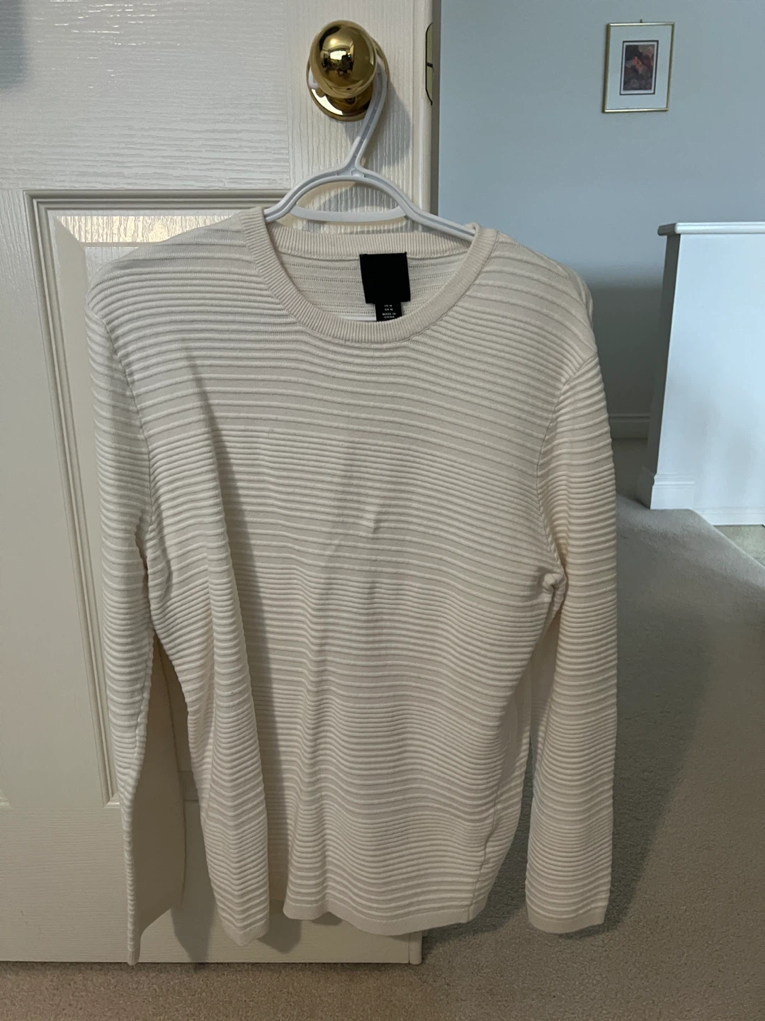 Cream Ribbed Long Sleeve Sweater