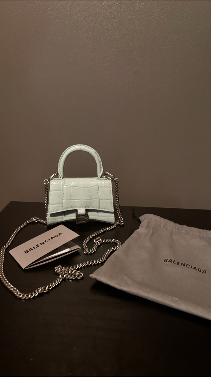 *NEW* Balenciaga Hourglass Mini croc leather bag with chain