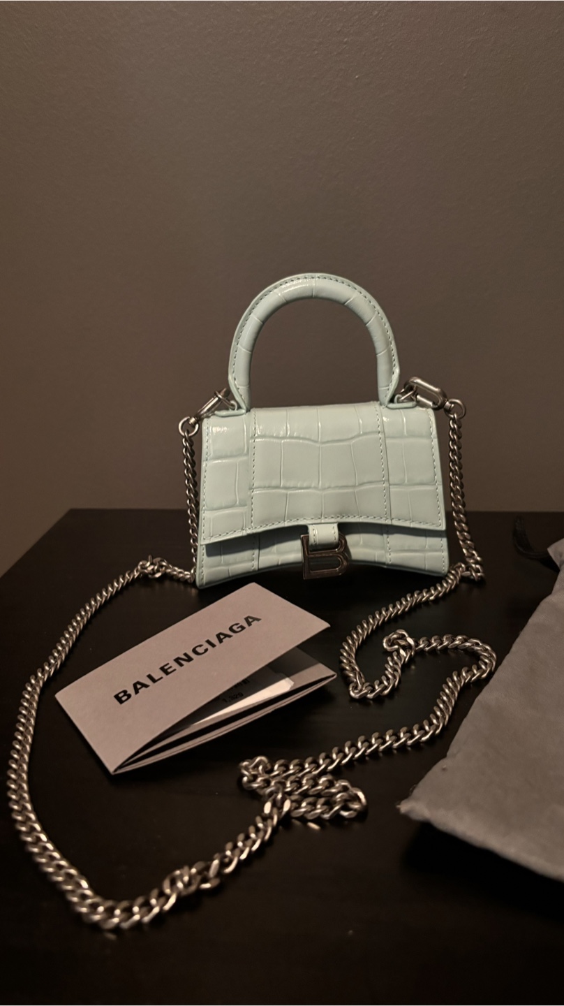 *NEW* Balenciaga Hourglass Mini croc leather bag with chain - photo 4