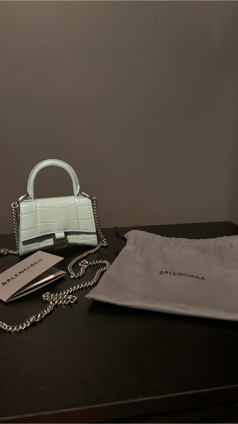 *NEW* Balenciaga Hourglass Mini croc leather bag with chain - photo 3