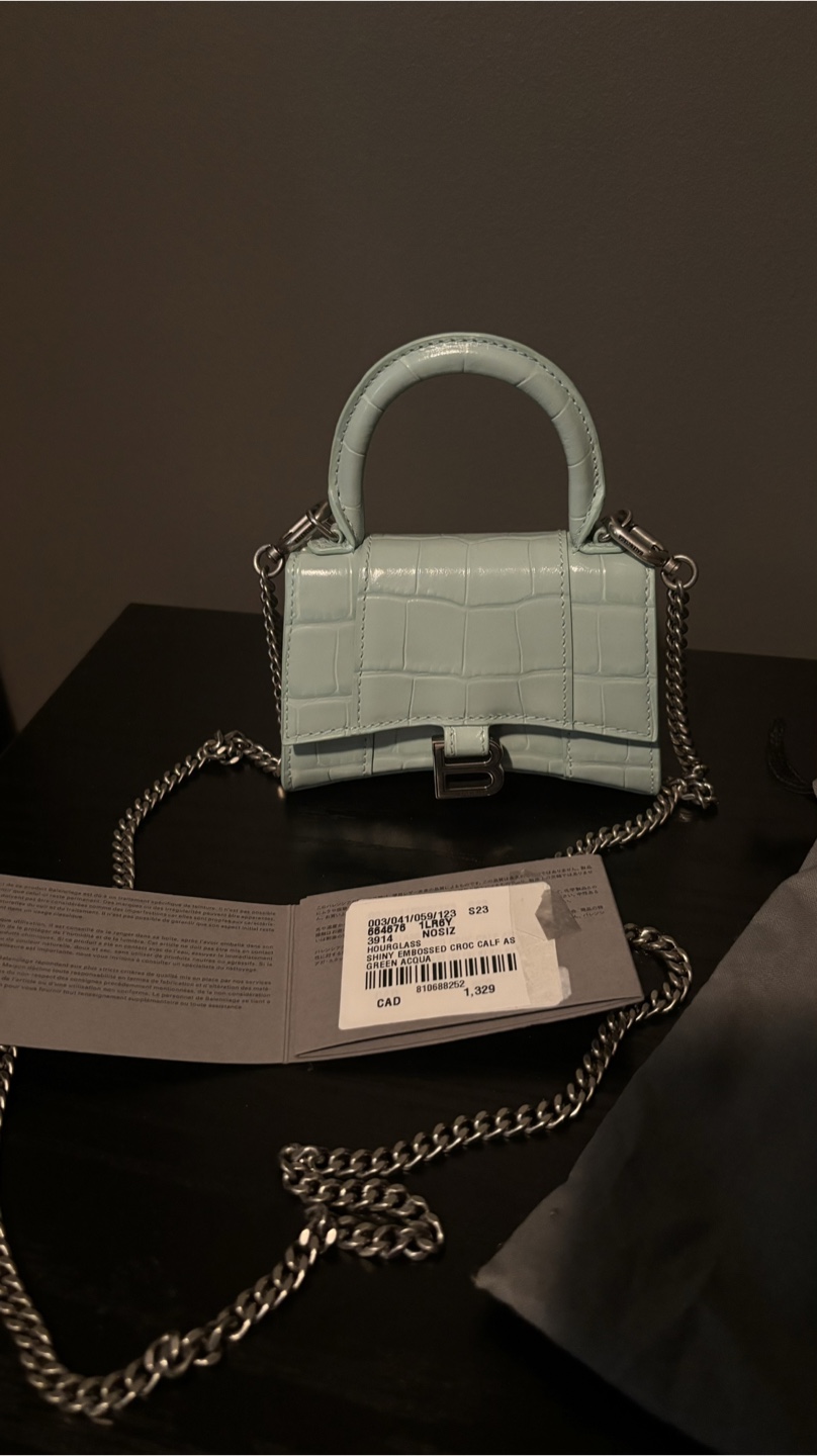 *NEW* Balenciaga Hourglass Mini croc leather bag with chain - photo 2