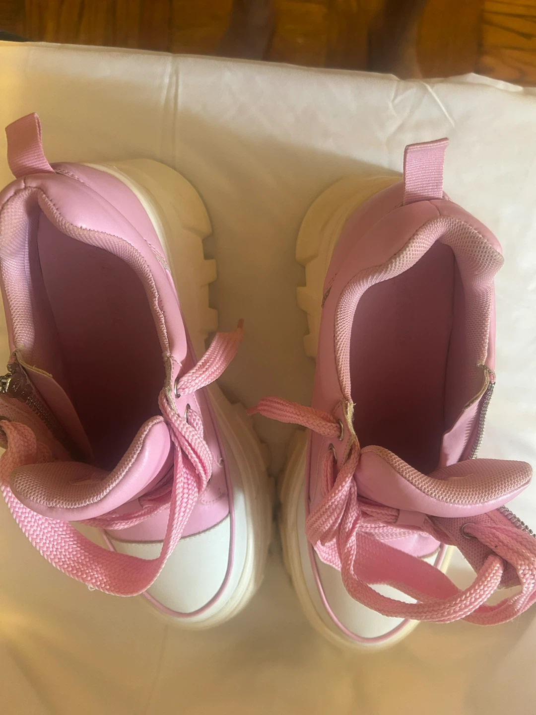 Pink and White Platform Chunky Sneakers with Star Charm