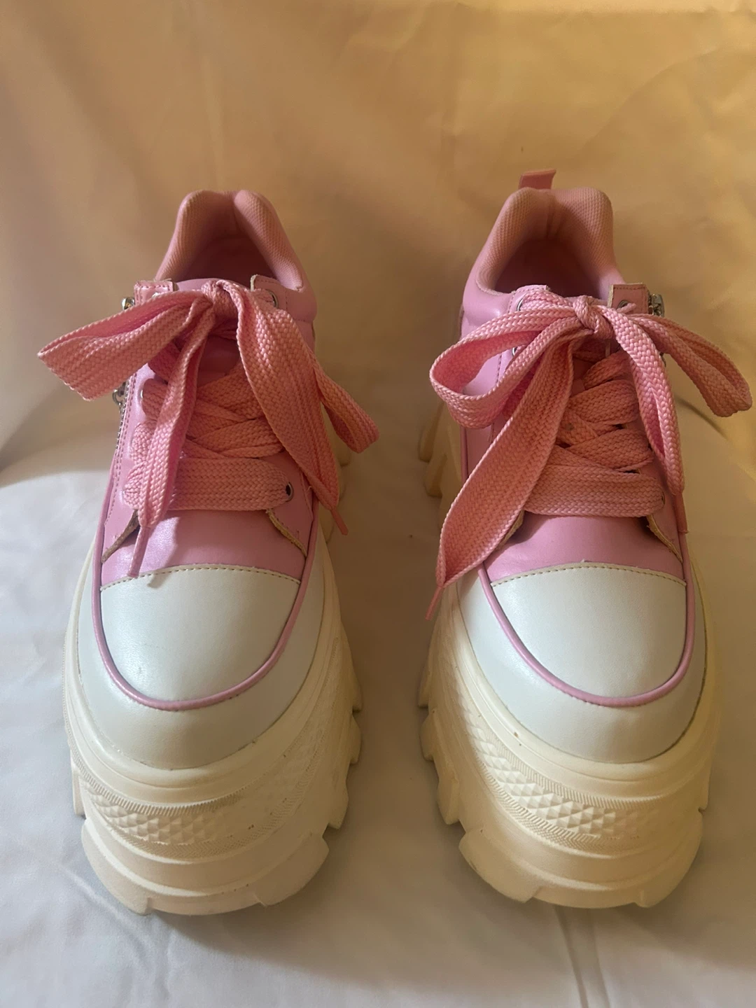 Pink and White Platform Chunky Sneakers with Star Charm - photo 4