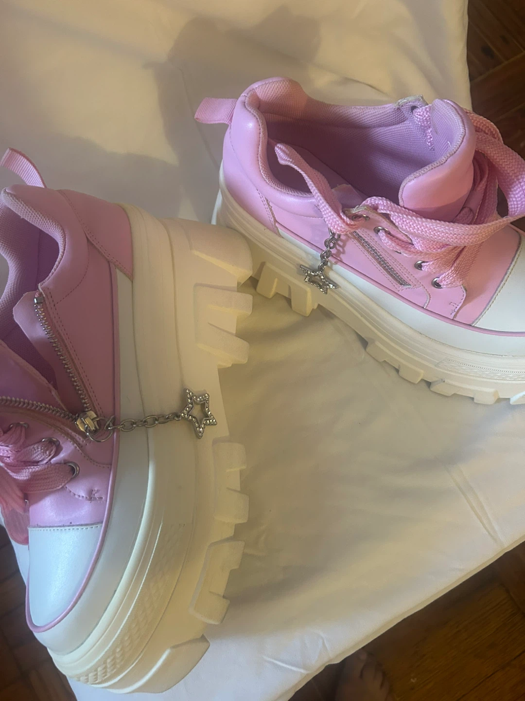 Pink and White Platform Chunky Sneakers with Star Charm - photo 2