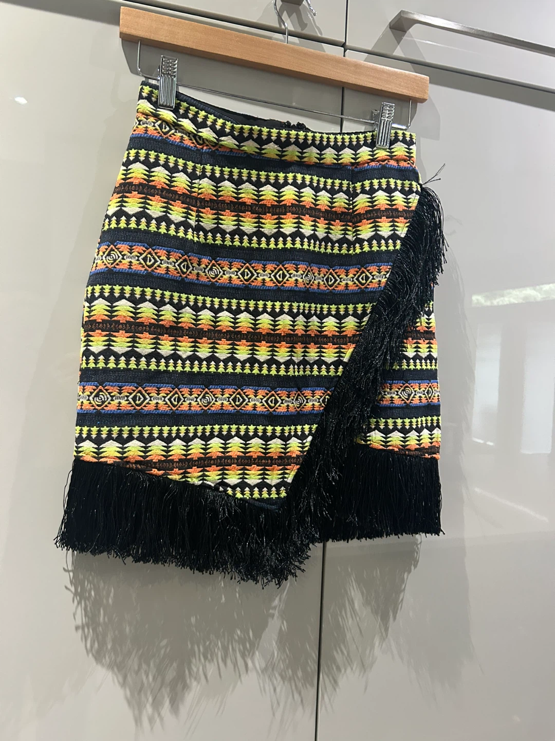 Embroidered Mini Skirt with Fringe