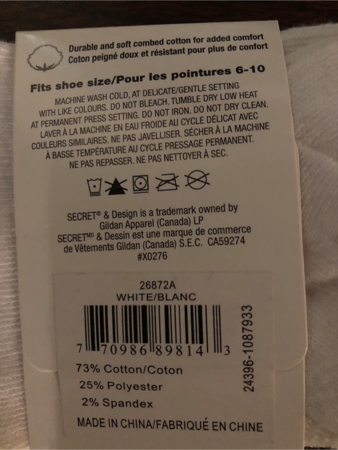 SECRET Cotton Comfort Socks White Size 6-10 - photo 2