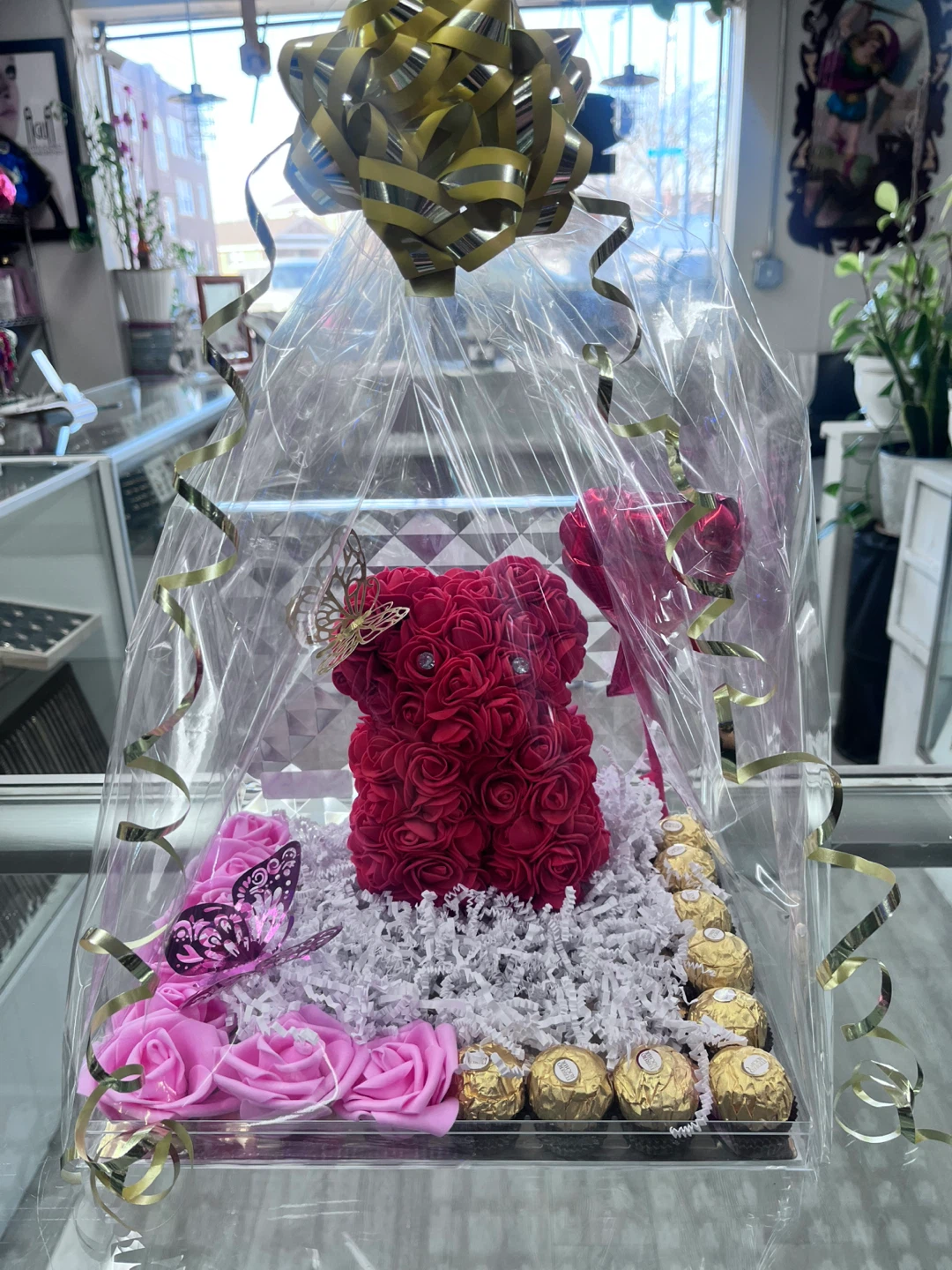 Red Rose Bear Gift Basket with Ferrero Rocher Chocolates - photo 2