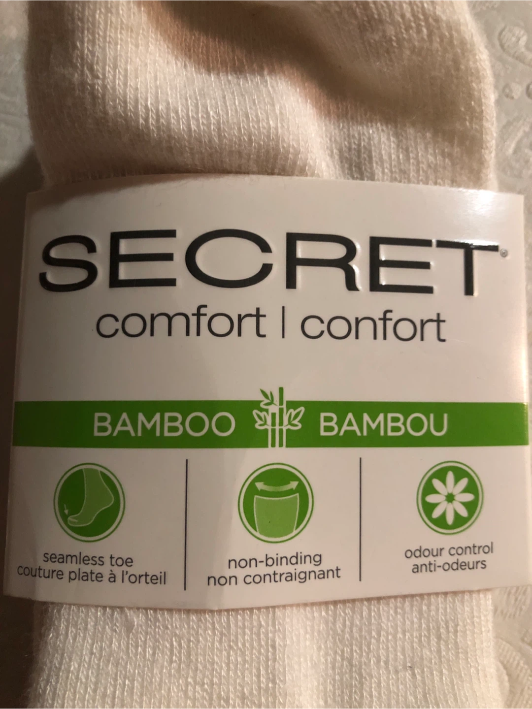 SECRET Bamboo Comfort Socks - White/Cream - Size 6-10 - photo 2