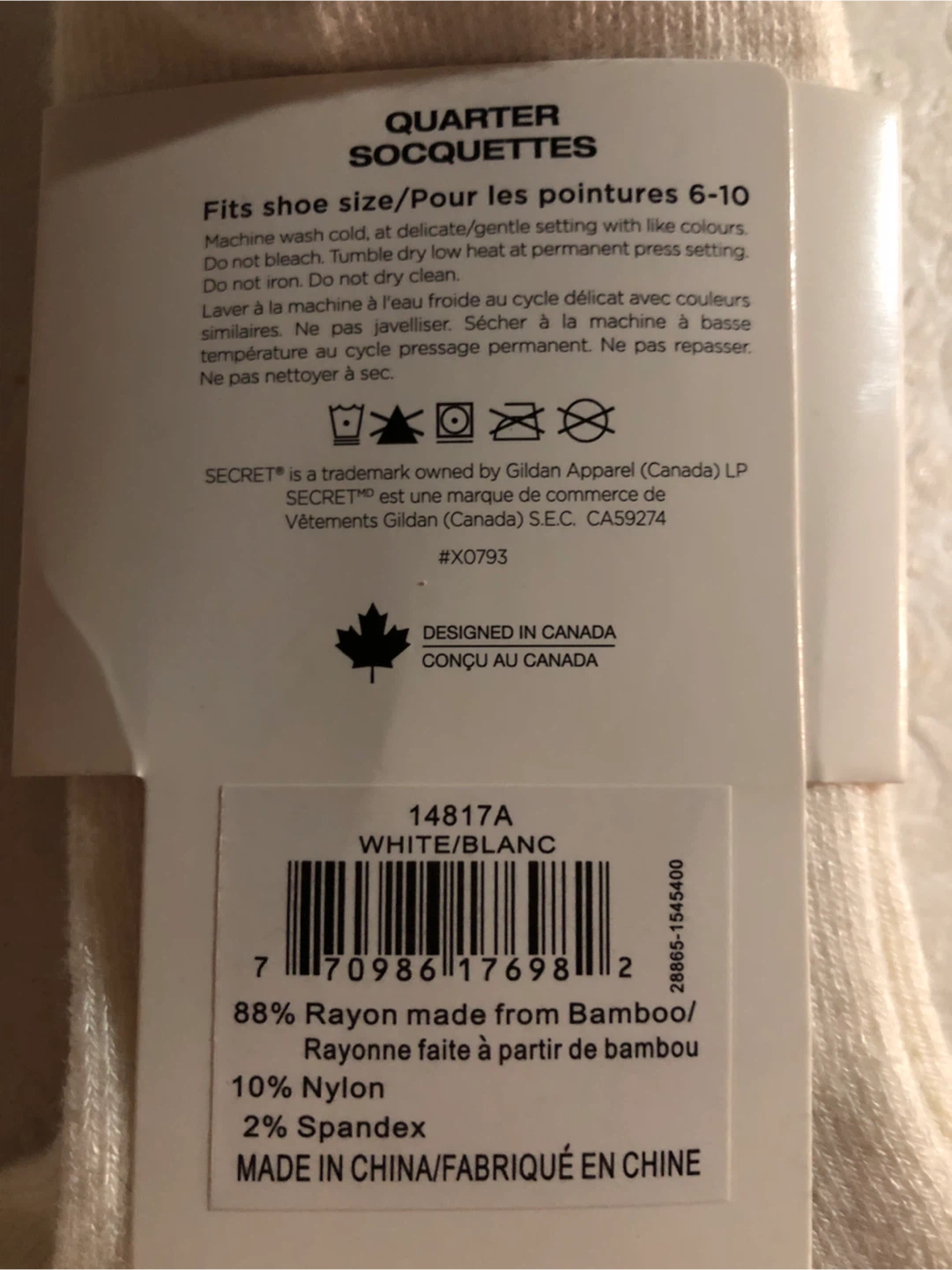 SECRET Bamboo Comfort Socks - White/Cream - Size 6-10 - photo 3
