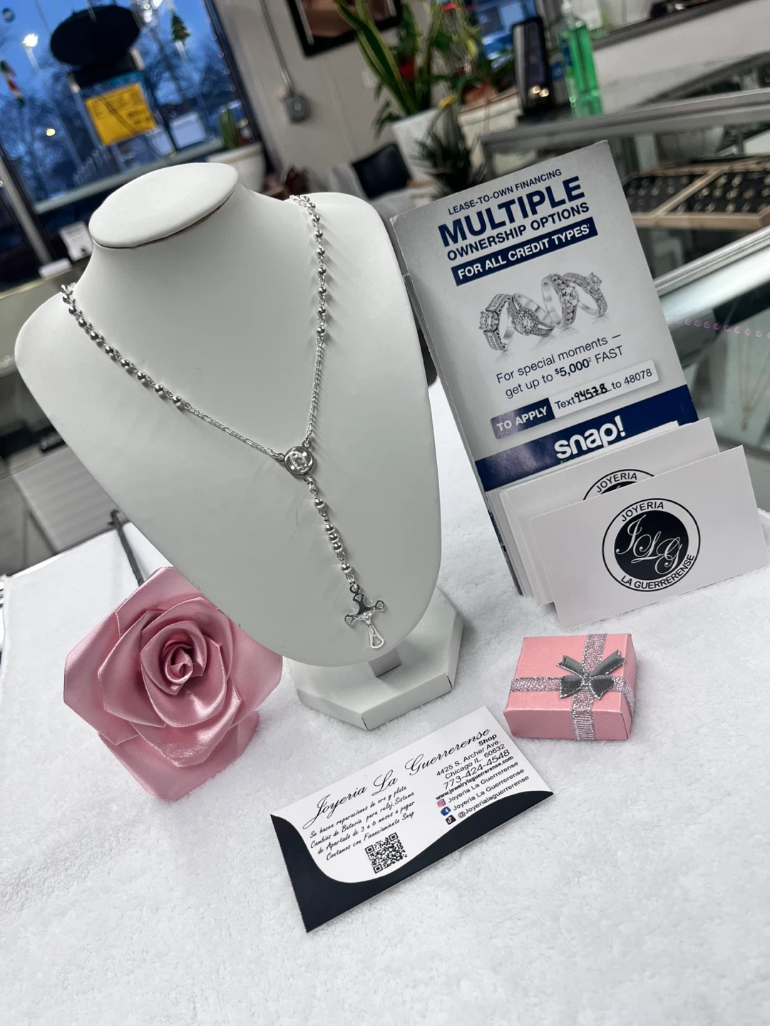 Silver Rosary Necklace with Cross Pendant - photo 2