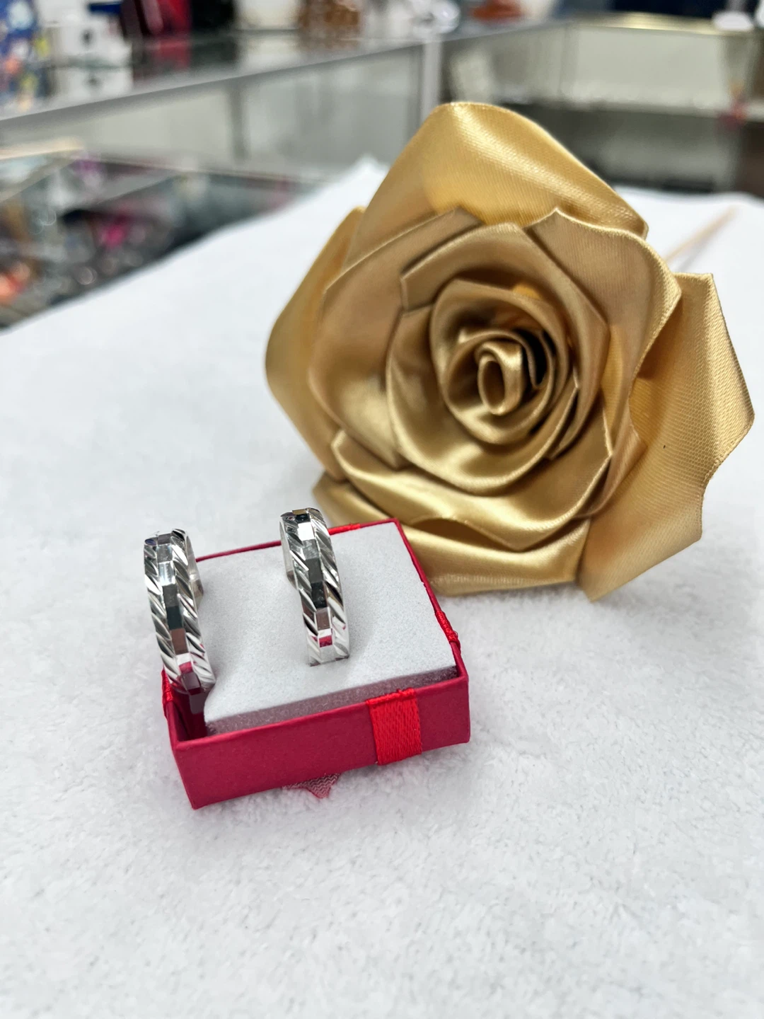Silver Hoop Earrings with Chevron Design